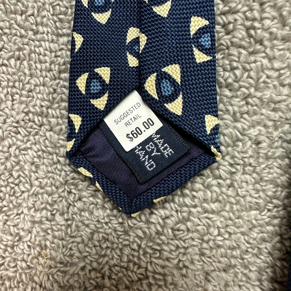 NWT Polo Ralph Lauren Silk Tie Navy Blue Geometric Eye Pattern Vintage USA Made
